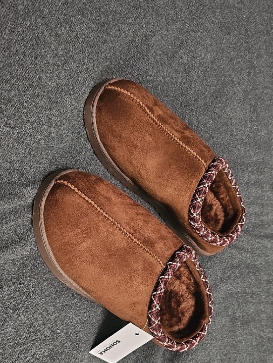 Sonoma Shoes - Sonoma Brown Suede-Look Fuzzy Lined Women’s Slippers